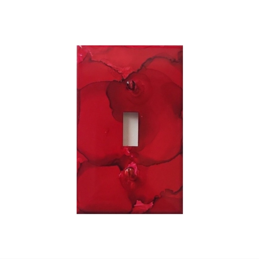 Hand Crafted Red Abstract Design Single Light Switch Plate